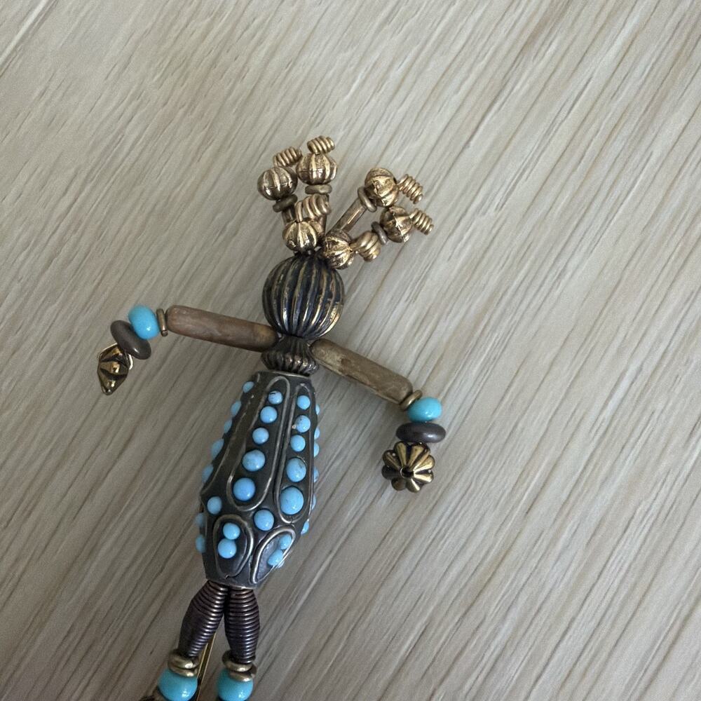 Stick Figure Brooch Crazy Hair Figural Stick Pin Artisan Funky 3.25" - Picture 7 of 7